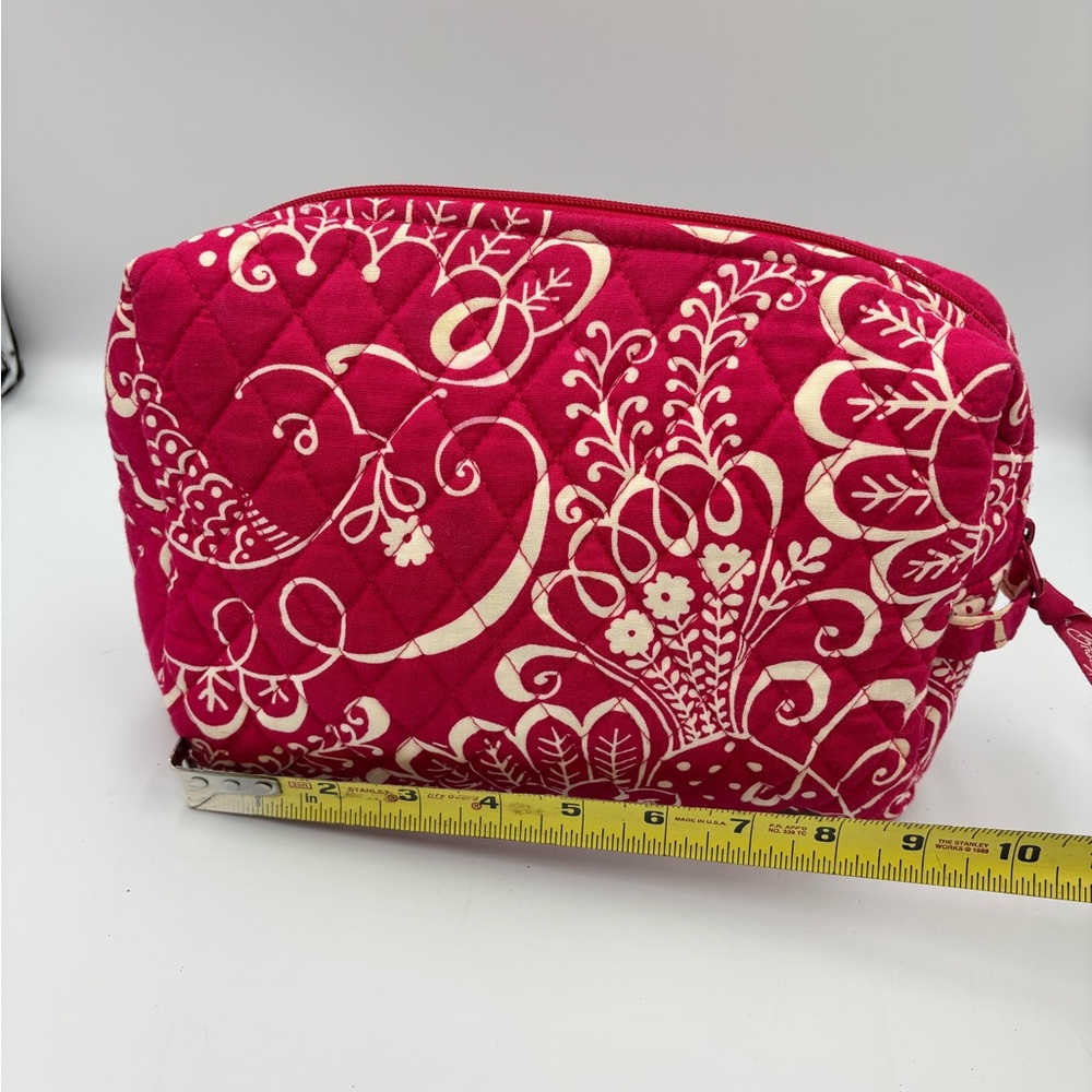 Vera Bradley Large Cosmetic Bag in Twirly Bird Pink Pattern, Waterproof Lining - Picture 9 of 11